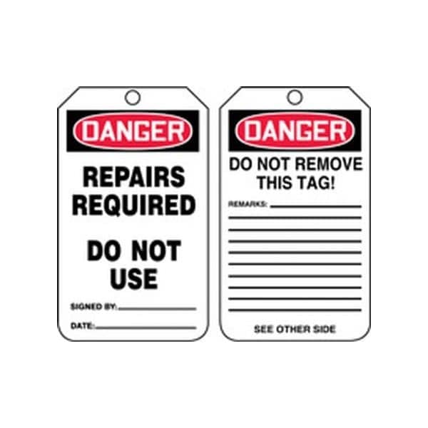 Accuform Safety Tags, DANGER REPAIRS REQUIRED DO NOT USE, 5.75in x 3.25in, RP-Plastic, 25PK MDT015PTP - main